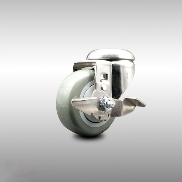 3 Inch 316SS Gray Polyurethane Wheel Swivel Bolt Hole Caster with Brake SCC